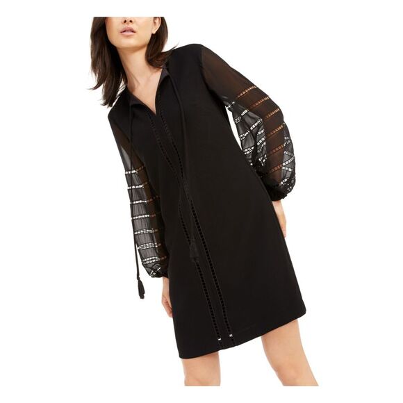 TRINA TURK Dresses & Skirts - TRINA TURK Womens Black Long Sleeve Above The Knee Evening Sheath Dress 2